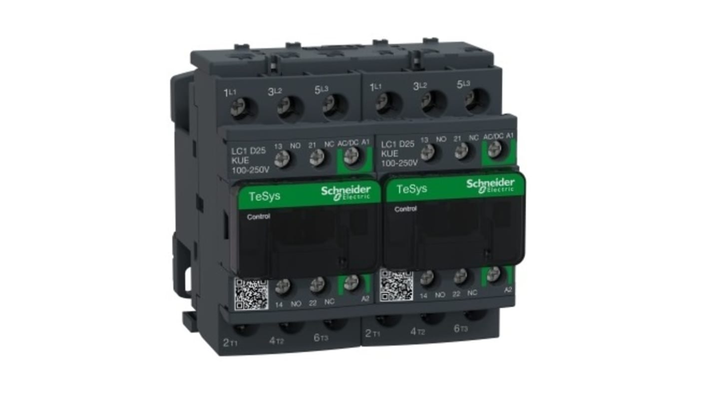 Teleinvertore Reversibile Schneider Electric LC2D25KUE, 3 poli, 25 A, montaggio su guida DIN, operatività fino a 60 °C.