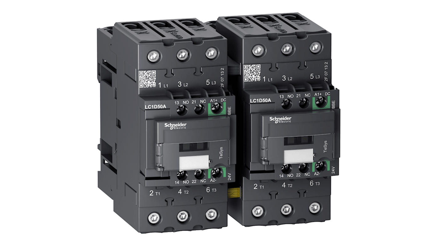 Teleinvertore Reversibile Schneider Electric LC2D50ABBE, 3 poli, 50 A, montaggio su guida DIN, progettato per controllo motore.