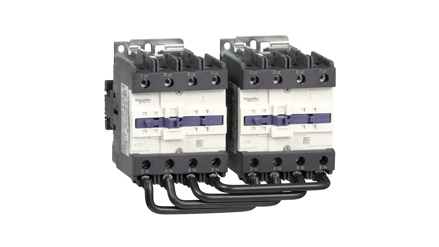 Teleinvertore Reversibile Schneider Electric LC2D80004M7, 4 poli, 25 A, montaggio su guida DIN, per applicazioni HVAC.