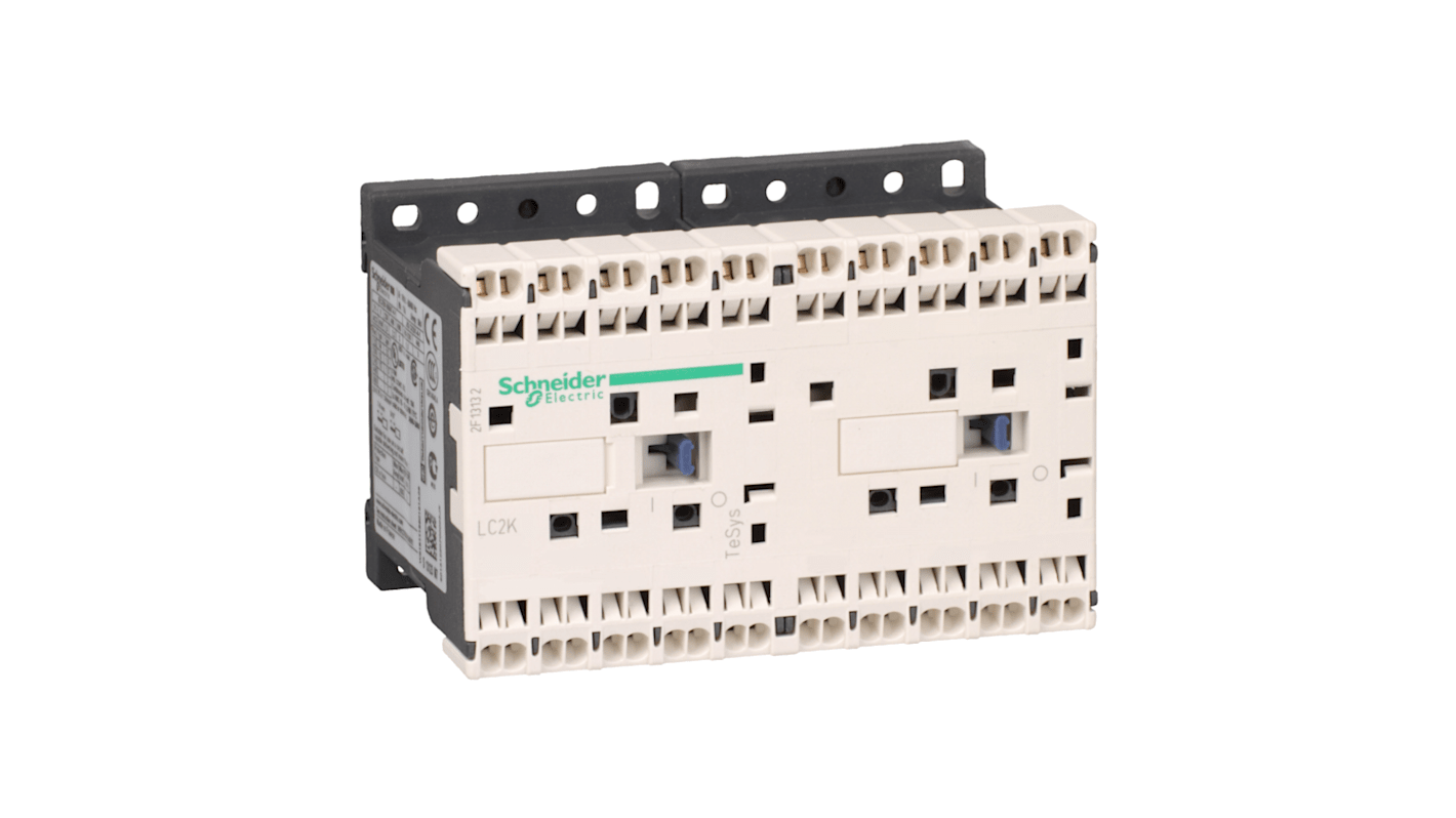 Teleinvertore Reversibile Schneider Electric LC2K09013P7, 3 poli, 9 A, bobina 230 V, montaggio su guida DIN, interblocco meccanico.
