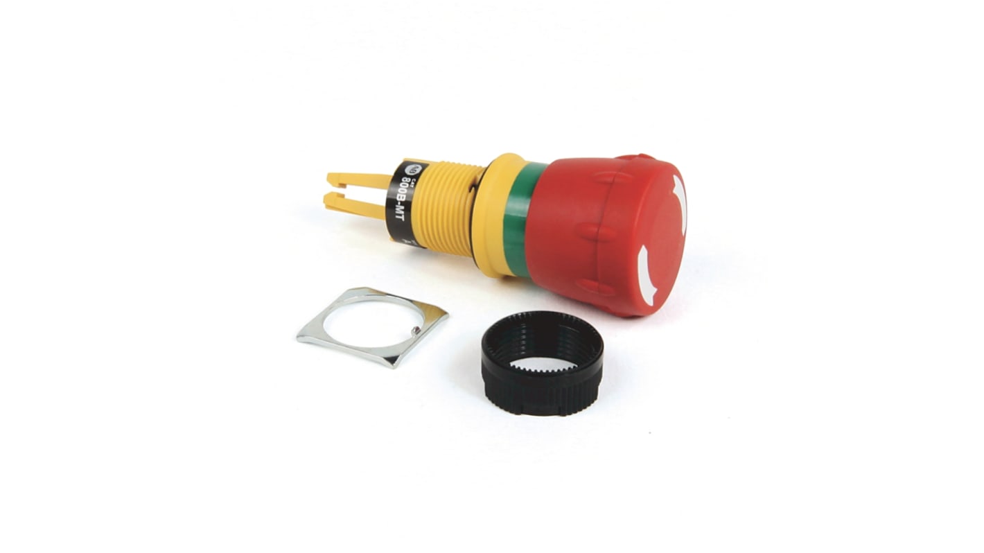Pulsante di arresto di emergenza Rockwell Automation 800B-MT, diametro 16 mm, azione momentanea, non illuminato.