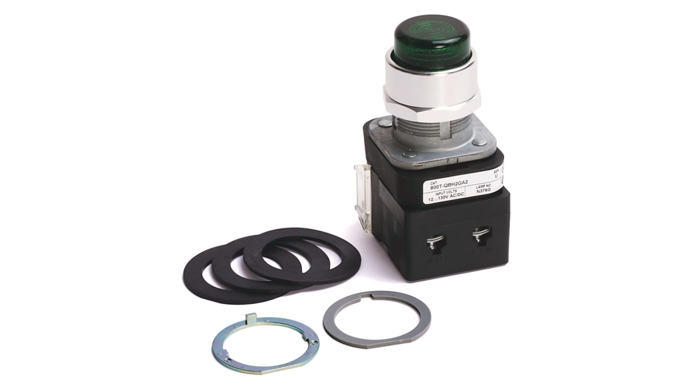 Interruttore a pulsante luminoso Rockwell Automation 800T-QBH2GX, 1 NO + 1 NC, LED verde, corrente 10A, tensione 12-130 V.