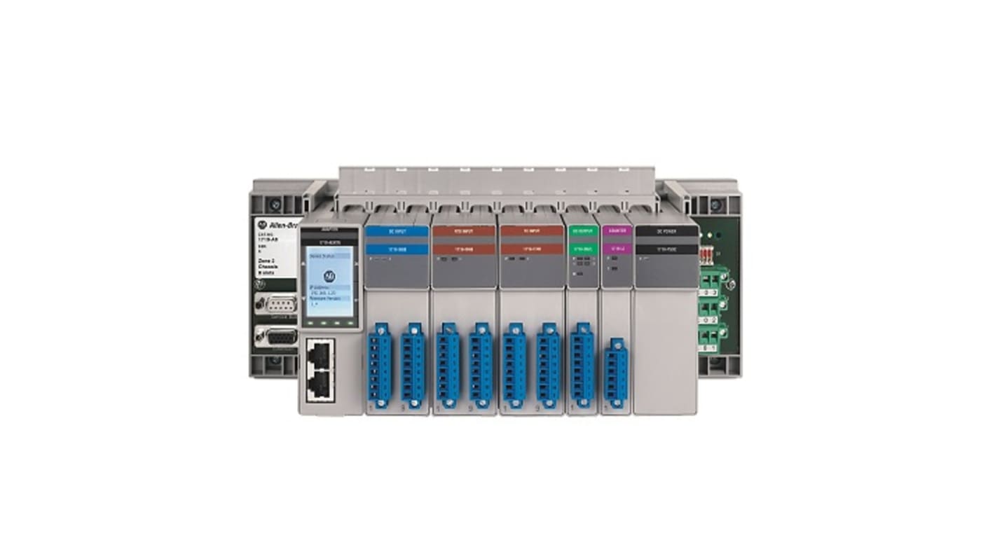 Backplane Rockwell Automation 1719-A24 per guida DIN, 24 slot I/O, tensione 18-32 V c.c., supporto Ethernet.