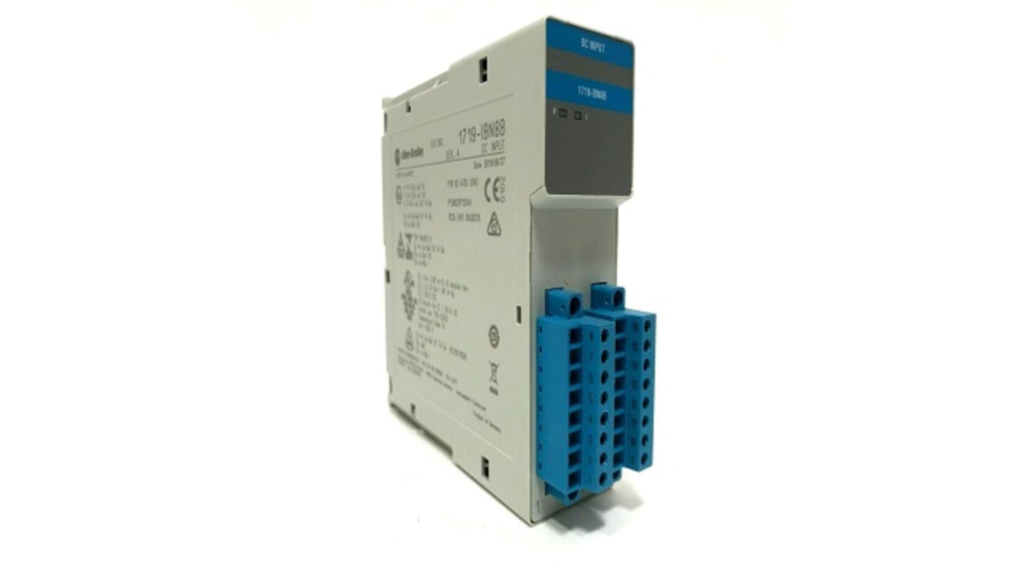 Modulo I/O digitale Rockwell Automation 1719-IBN8B, 8 ingressi per segnali NAMUR, dimensioni 1,26 x 3,9 x 4 pollici.