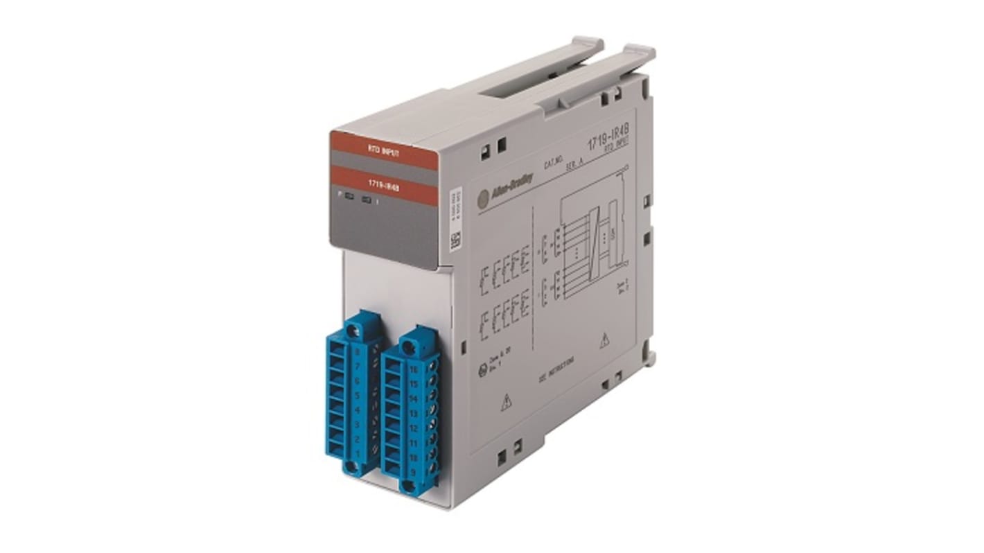 Rockwell Automation 1719-IR4B, modulo di ingresso analogico per segnali RTD, montaggio verticale o orizzontale, dimensioni 1,26 x 3,9 x 4 pollici.
