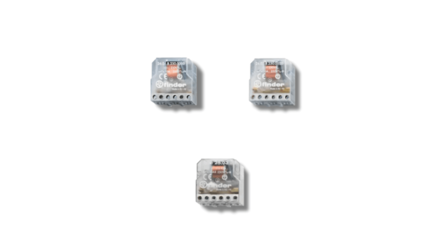Finder 260880240000, relè DPST per montaggio a pannello, bobina 24V, corrente di commutazione 10A, contatti senza cadmio.