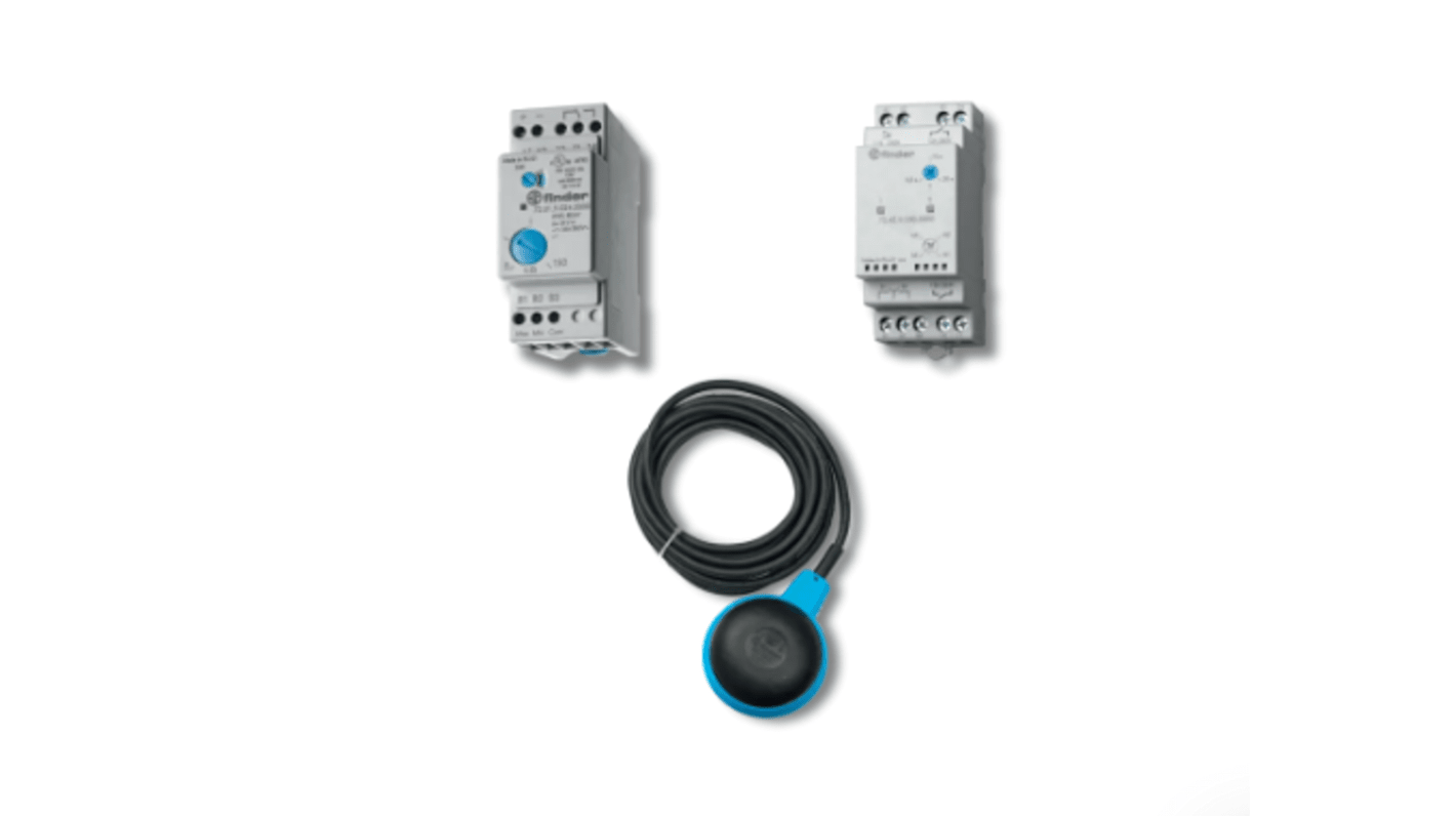 Finder 720182405002, relè di monitoraggio livello SPDT per liquidi conduttivi, montaggio su guida DIN, con indicatore LED.