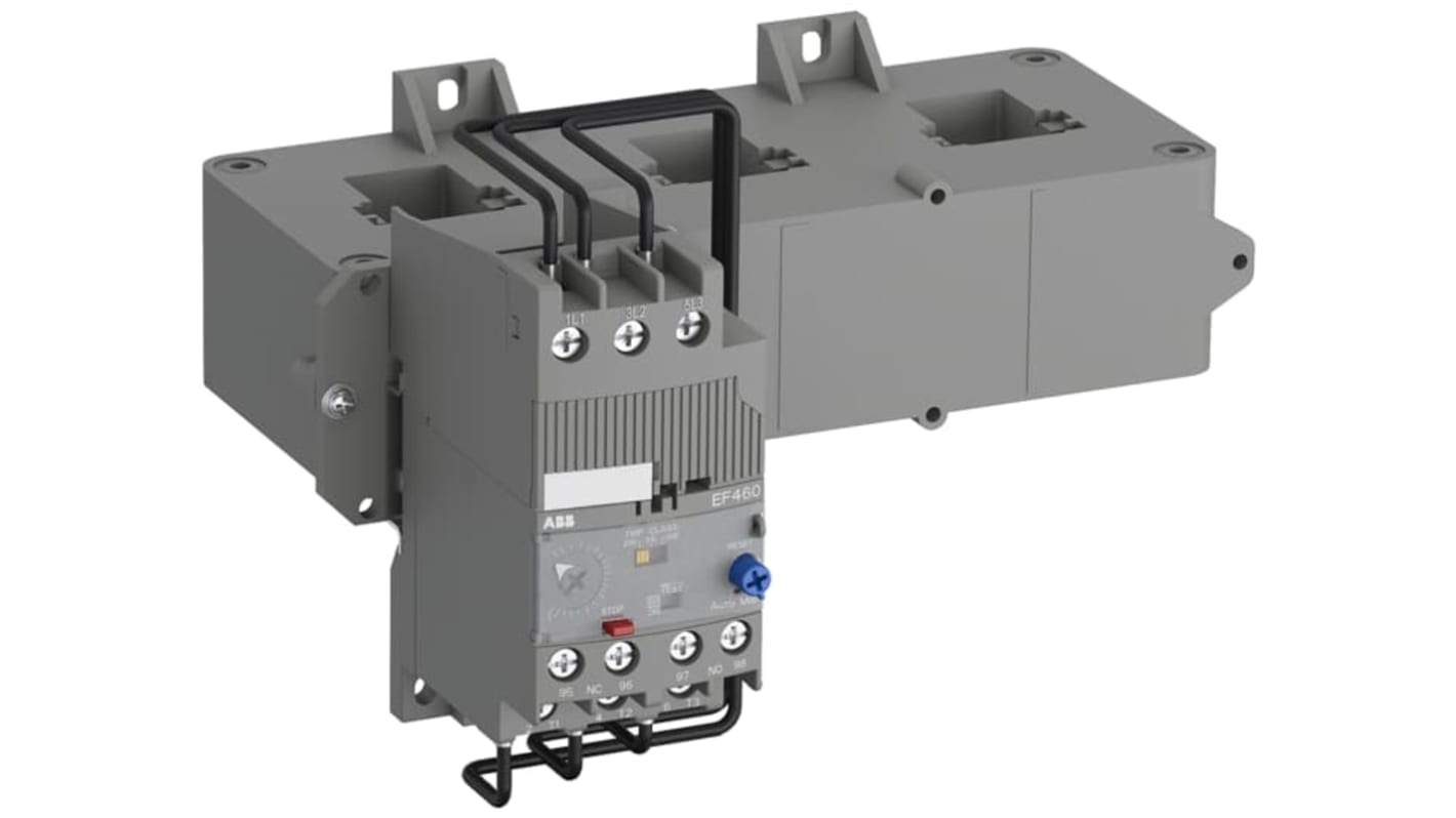 Relè di sovraccarico elettronico ABB 1SAX721001R1101, autoalimentato, corrente 150-500 A, tensione 600 V, reset selezionabile.