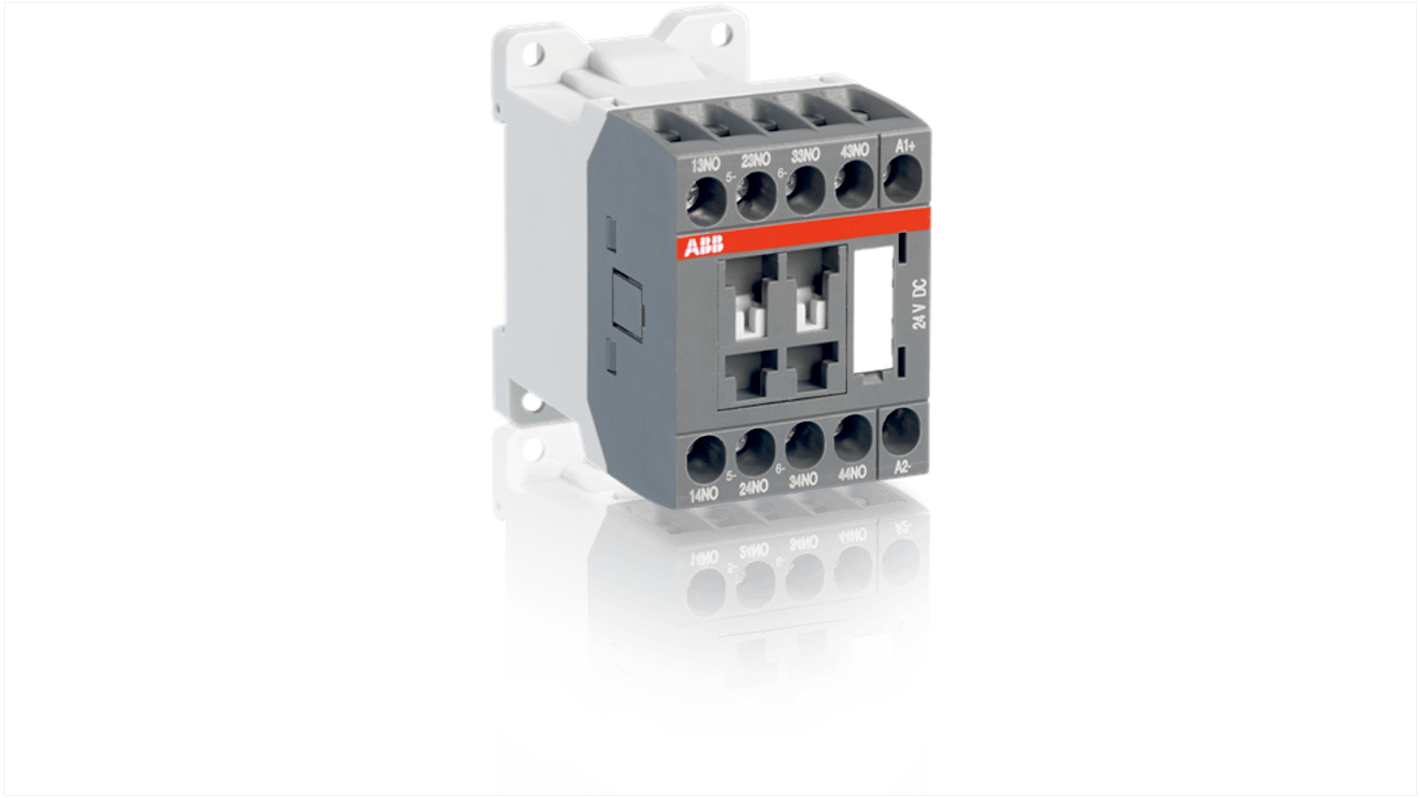 Relè contattore ABB 1SBH103001R8122, 2 NC e 2 NA, corrente 4 A, tensione 24 V CC, morsetti a vite, protezione IP20.