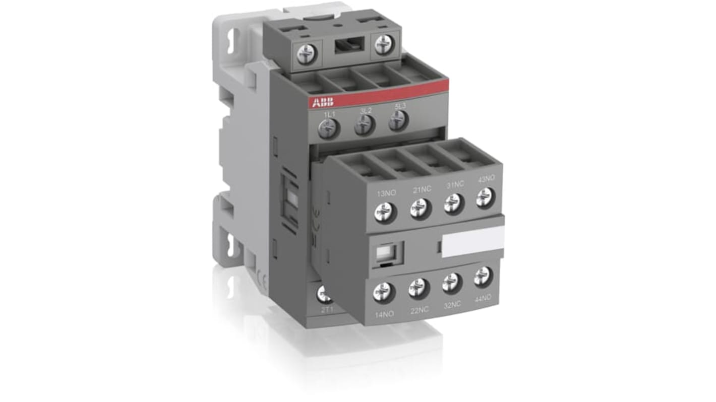 Contattore ABB 1SBL136001R2322 per controllo motori, 3 poli, 4 A, 5,5 kW, tensione 100-250 V c.a., morsetti a vite.