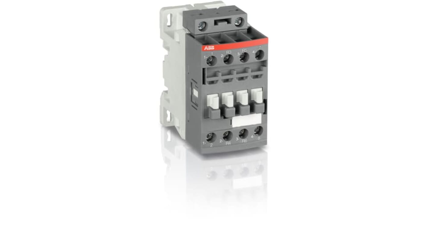 Contattore ABB 1SBL136561R2300 per controllo motori, 4 poli, 5,5 kW, tensione 100-250 V c.a., relè termico integrato.