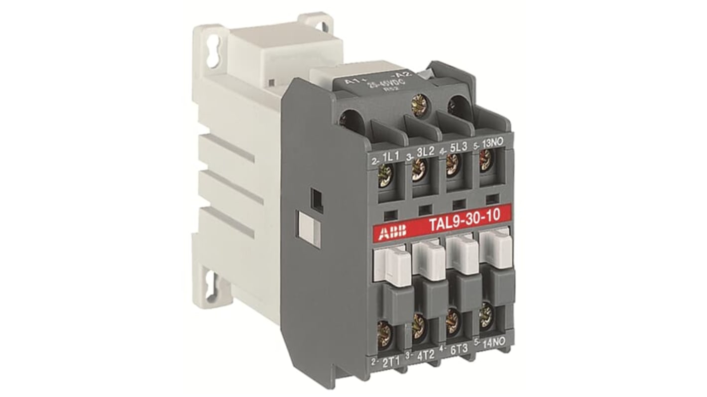 Contattore ABB 1SBL143061R5110 per controllo motori, 3 poli, 4 contatti NO, 4 A, 5,5 kW, tensione bobina 17-32 V c.c.