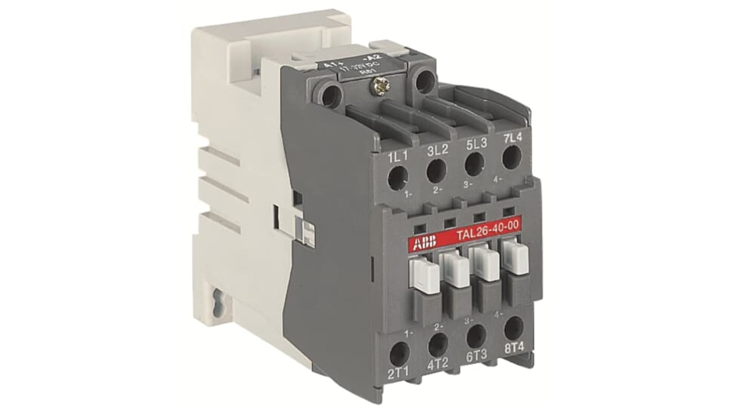 Contattore di installazione ABB 1SBL243261R5100, 4 poli, bobina 17-32 V, con contatto ausiliario e morsetti a vite.