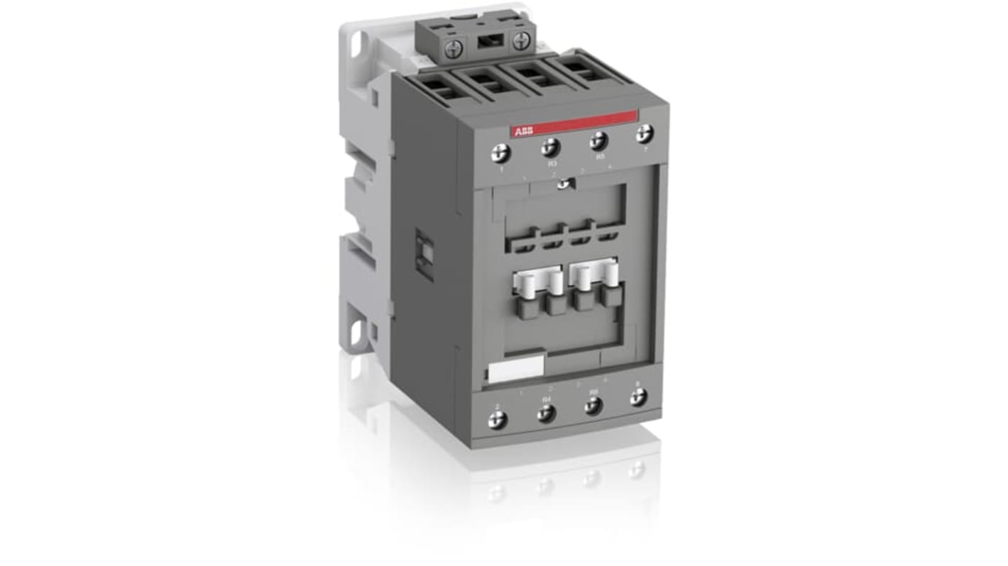 Contattore ABB 1SBL347501R1400 per controllo motori, 4 poli, 22 kW, tensione bobina 250-500 V, design a blocco.