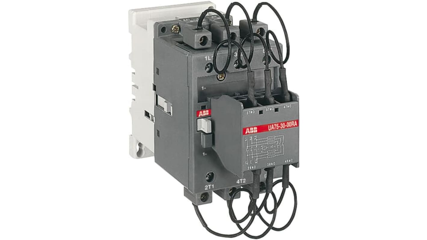 Contattore di installazione ABB 1SBL351024R8400, 3 poli, bobina 110-120 V, con contatto ausiliario e protezione sovratensioni.