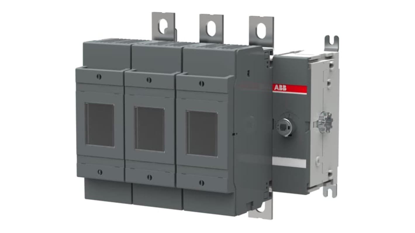 Sezionatore portafusibili integrato ABB, 3 poli, corrente massima 250A, con protezione IP65 e impugnatura bloccabile.