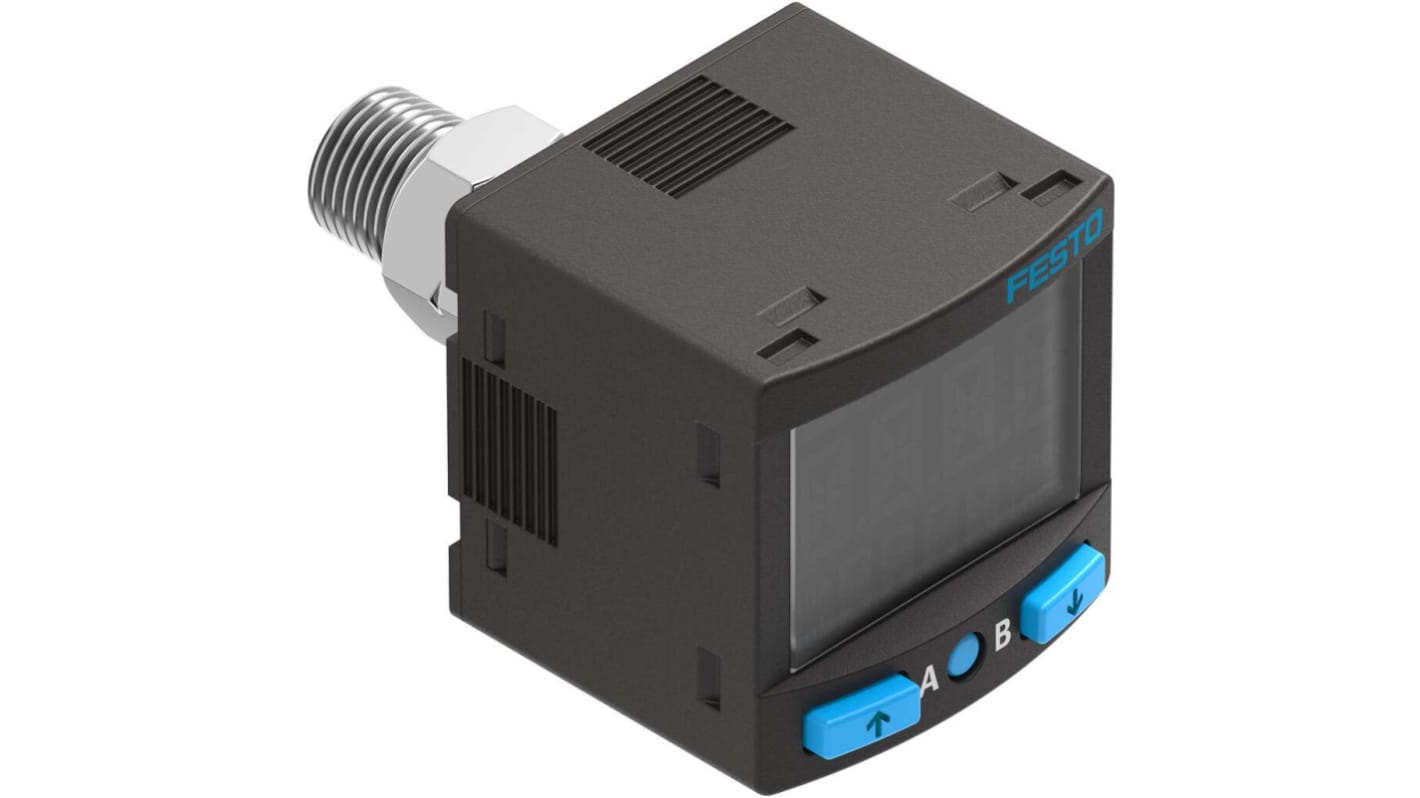 Sensore di pressione relativa Festo SPAN-B-B2R-R18M-PN-L1+2.5S, max 1 bar, uscita PNP/NPN, per monitoraggio aria e gas non corrosivi.