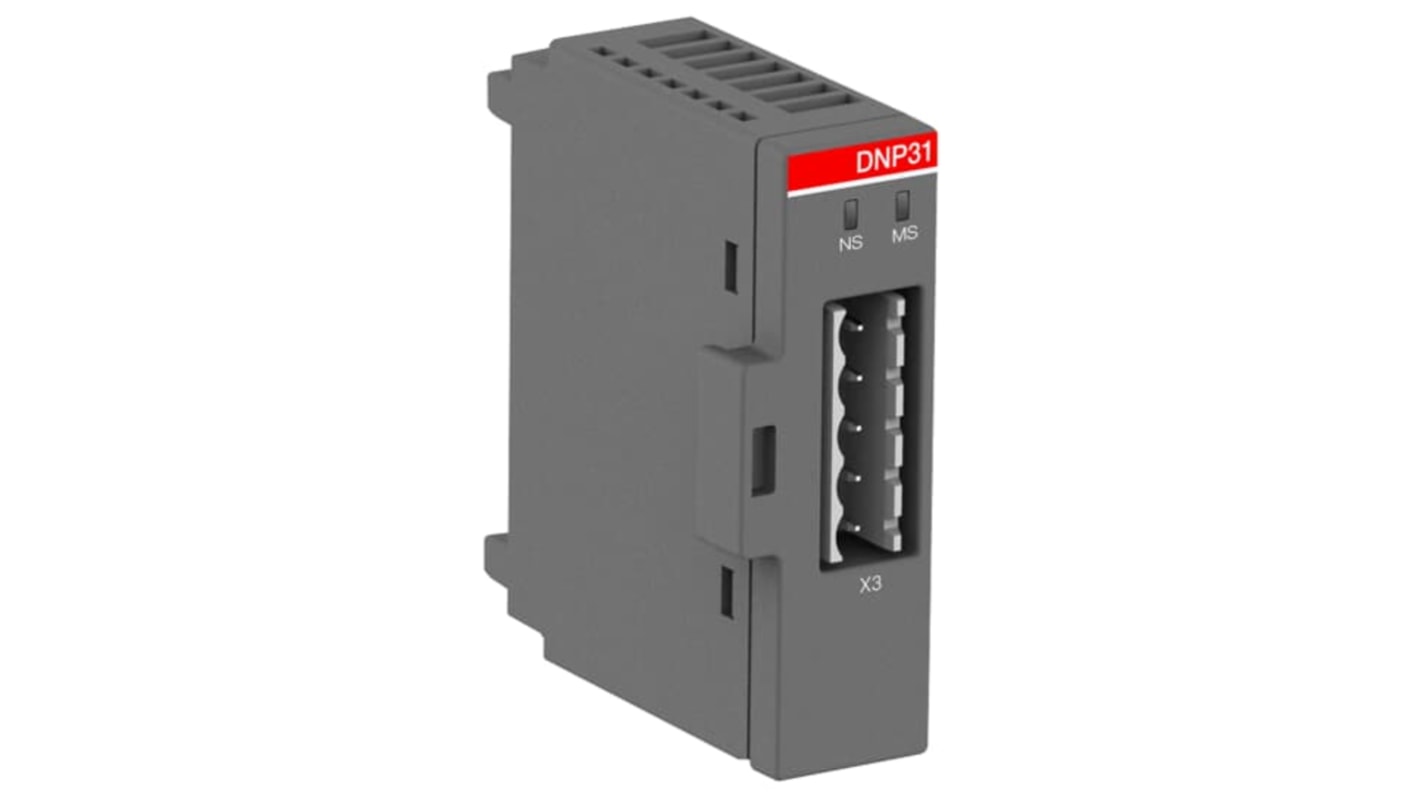 Modulo di comunicazione ABB 1SAJ231000R0001 per controller motore, interfaccia DNP31.0, montaggio diretto, dimensioni 22,5 x 64 x 54 mm.