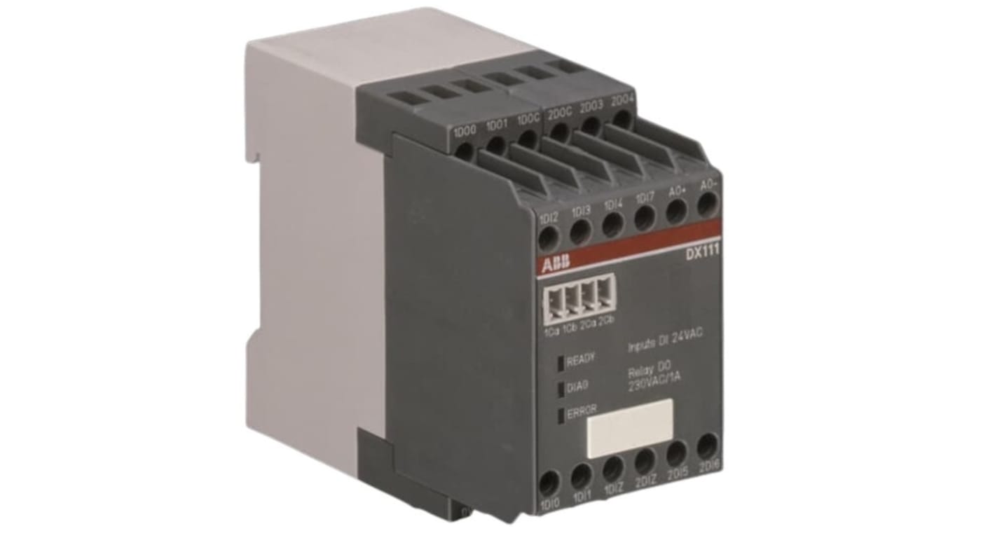 Modulo di espansione ABB 1SAJ611000R0101, 1,5 A, 12-250 V, compatibile con UMC100 DI, grado di protezione IP20, dimensioni 102 mm.