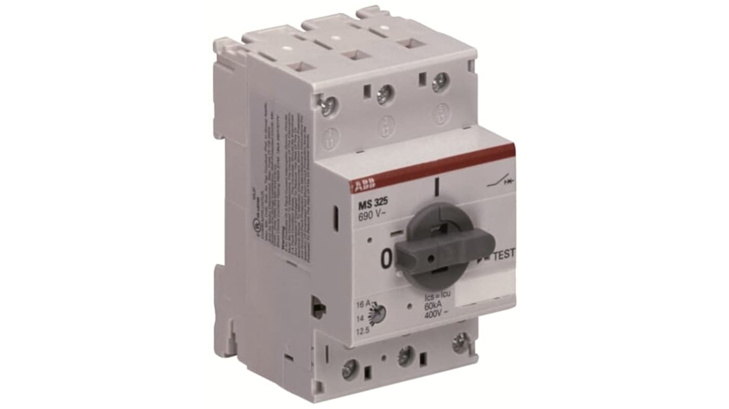 Avviatore manuale ABB 1SAM150000R1007, 3 fasi, 690 V, IP20, corrente nominale 2,5 A, con contattori AS e morsetti a vite.