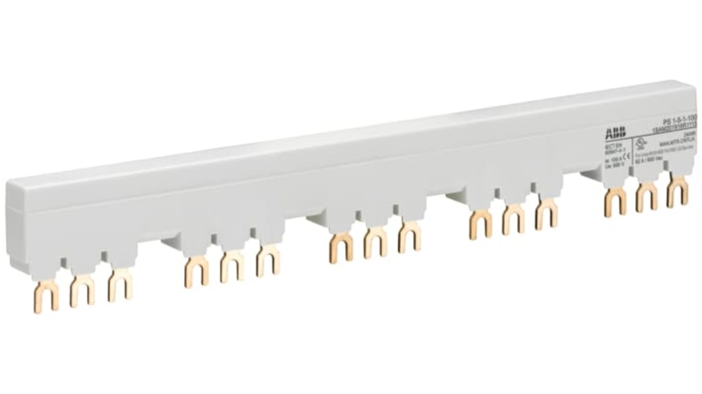 Barra di distribuzione trifase ABB 1SAM201916R1115, 690V, per collegamento di 5 starter MS116/MS132, corrente 100 Amp, grado di protezione IP20.