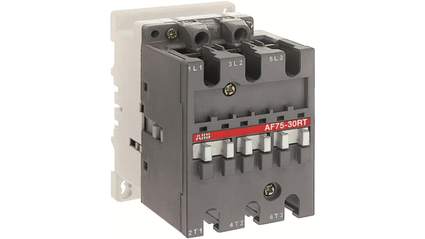 Contattore ABB 1SBL417010R7200, 4 poli, 3 contatti NO, potenza 45 kW, tensione bobina 20-60 V c.c., design compatto con contatto ausiliario.
