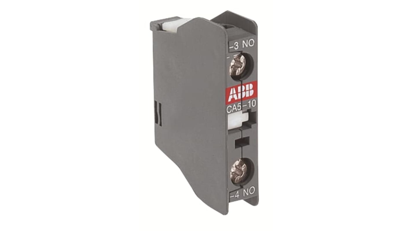 Blocco di contatti ausiliari ABB 1SBN010011R1010, 1NO, montaggio frontale, corrente nominale 4 A, terminali a vite.