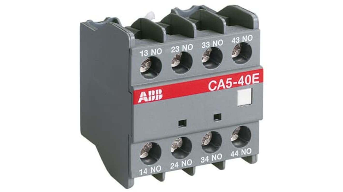 Blocco di contatti ausiliari ABB 1SBN010040R1113, 4 contatti (1 NC + 3 NA), montaggio anteriore, morsetti a vite.