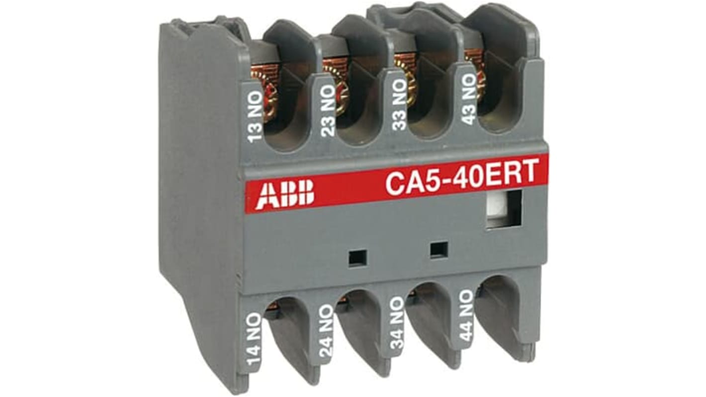 Blocco di contatti ausiliari ABB 1SBN01, 4 contatti (3NC + 1NO), montaggio anteriore, corrente nominale 4 A.