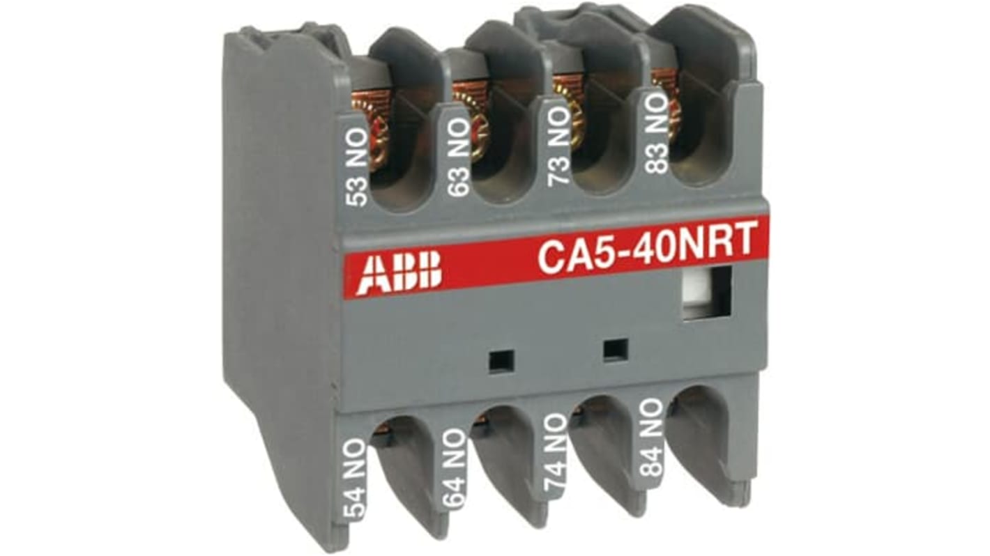 Blocco di contatti ausiliari ABB 1SBN010042R1240, 4 contatti NC, montaggio anteriore, corrente nominale 4 A.