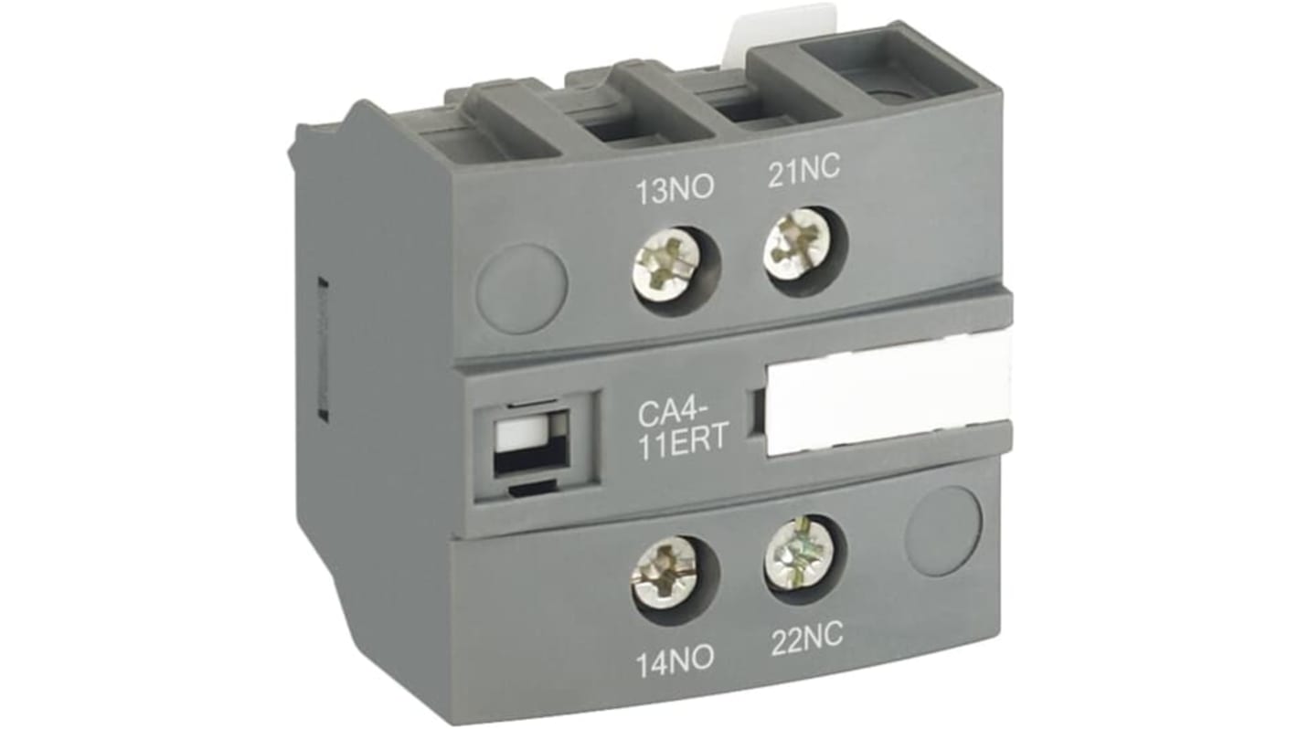 Blocco di contatti ausiliari ABB 1SBN010155R1011, 2 contatti (1NC, 1NO), montaggio anteriore, corrente nominale 4 A.