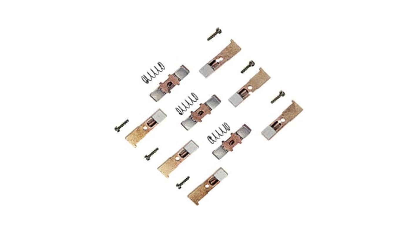 Set di contatti ABB 1SBN163703R1000 per interruttori A63 e AE63, include 6 contatti fissi e 3 mobili, dimensioni 9,2 x 35,9 x 3,7 mm.