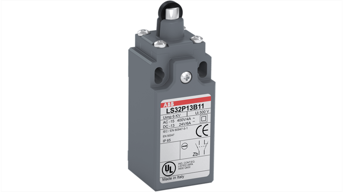 Interruttore di fine corsa ABB, tasto a rotella, 1NA/1NC, IP65, 30 mm, con attuatore a pistone a rullo, 400V ca.