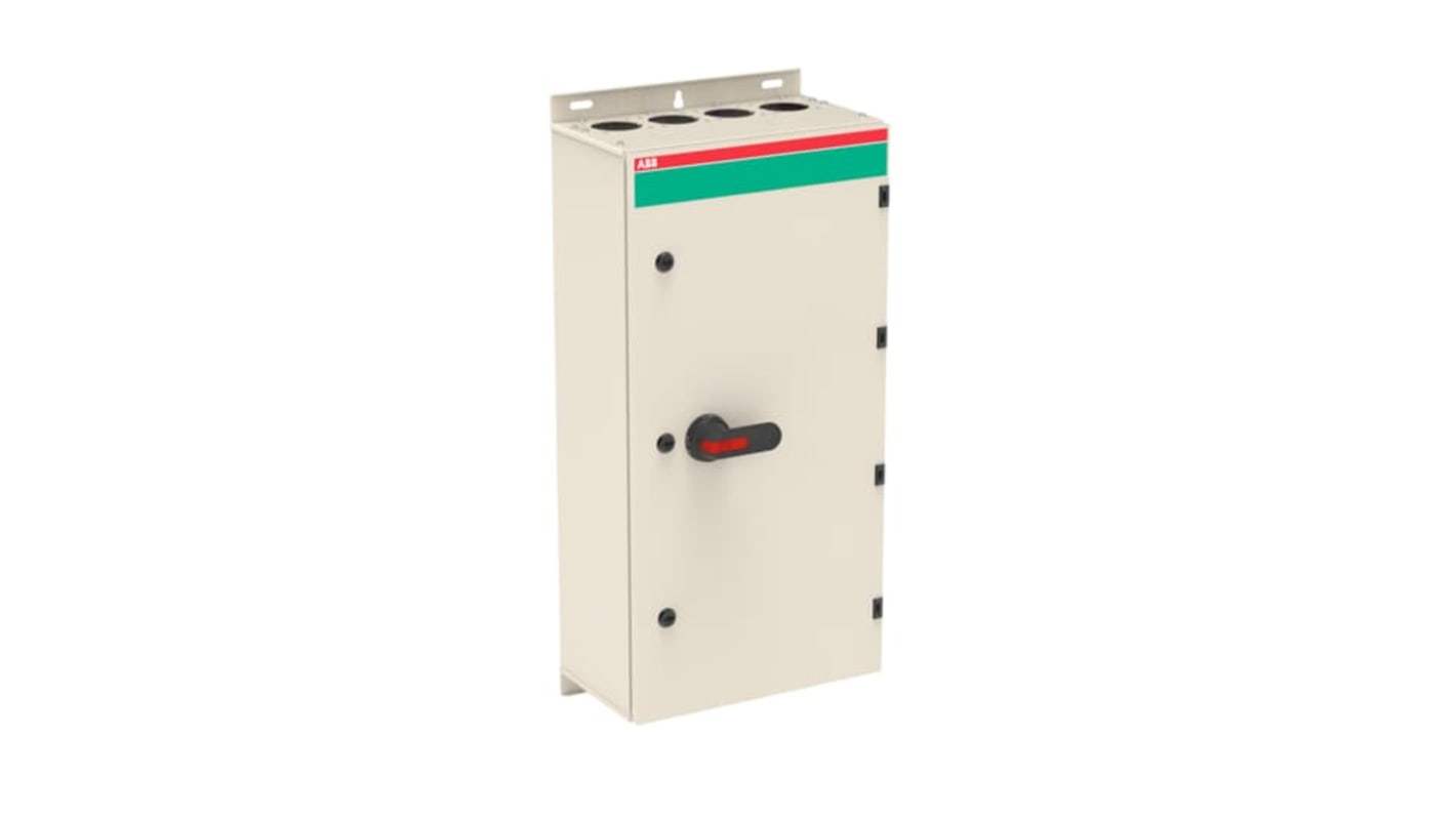 Interruttore di isolamento ABB 1SCA022340R1910, 3 poli, 400A, protezione IP65, impugnatura bloccabile, contenitore in acciaio galvanizzato.