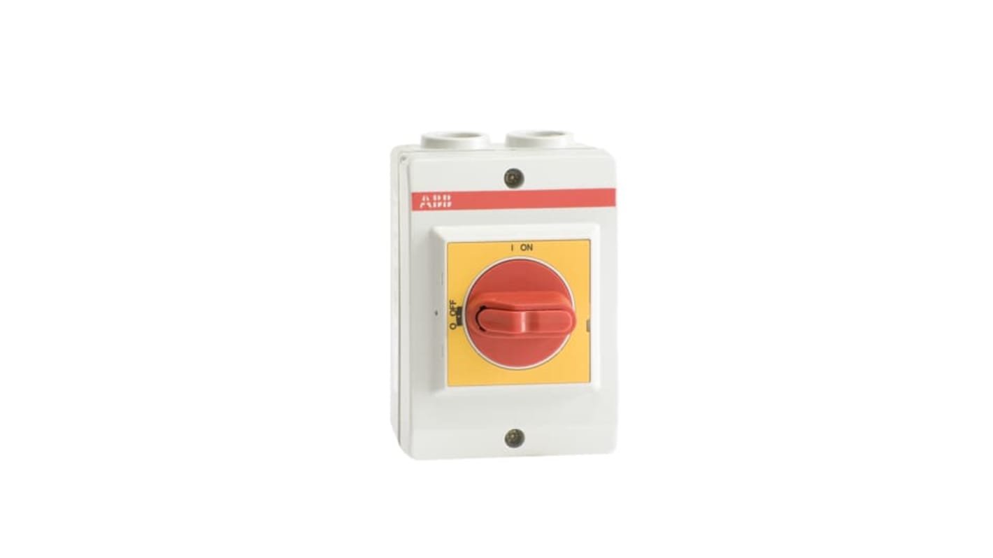 Interruttore di isolamento ABB 1SCA022399R6590, 3 poli, 40A, con impugnatura bloccabile e protezione IP65.