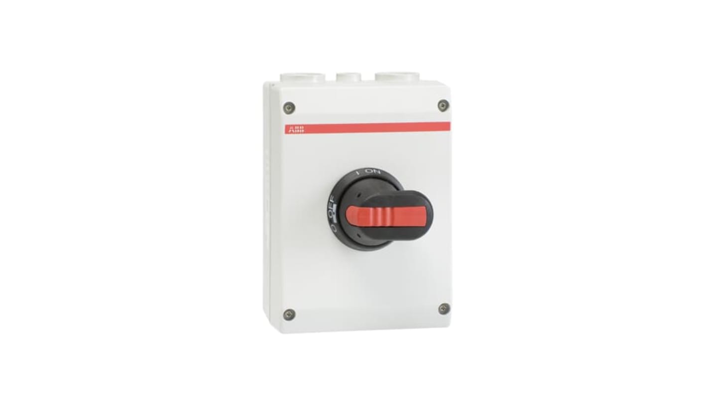 Interruttore di isolamento ABB 1SCA022401R1900, 6 poli, 80A, protezione IP65, adatto per uso esterno, con impugnatura bloccabile.