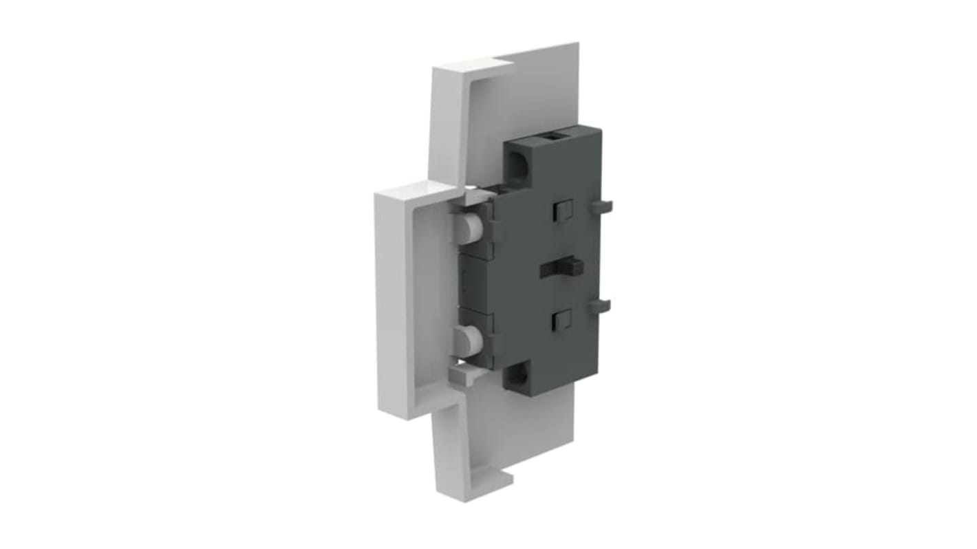 Contatto ausiliario ABB 1SCA022424R3190, 2 contatti (1 NC + 1 NA), montaggio frontale, dimensioni 9 x 90 x 57,5 mm.