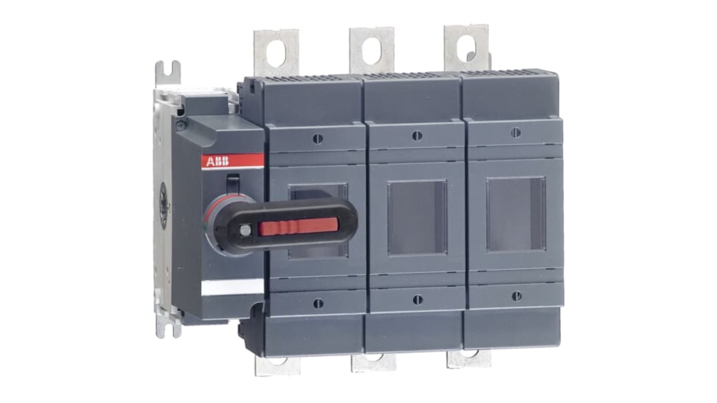 Sezionatore portafusibili ABB, 3 poli, 250A, fusibili NH0/NH1, montaggio su base, perdita di potenza 23 W per polo.