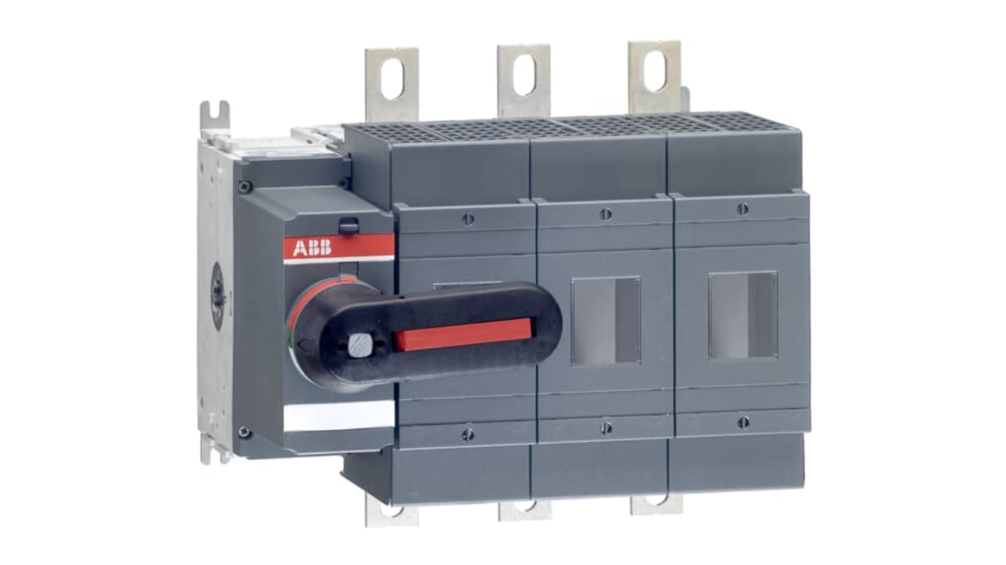 Sezionatore portafusibili ABB, 3 poli, 400A, fusibile NH0/NH1/NH2, montaggio su base, terminali a occhiello. Codice 1SCA022779R5410.