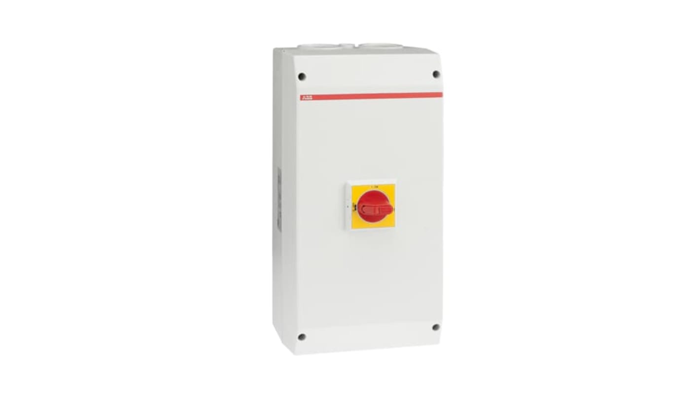 Interruttore di isolamento ABB 1SCA022812R7420, 3 poli, 125A, protezione IP65, montaggio versatile, contenitore in policarbonato rinforzato.