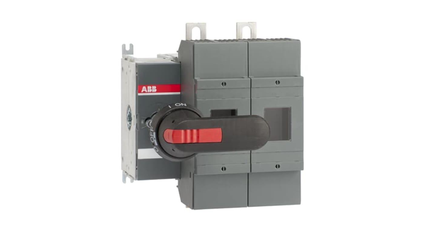 Sezionatore portafusibili ABB, 2 poli, 315A, montaggio su base, include impugnatura e albero, codice 1SCA022817R3450.