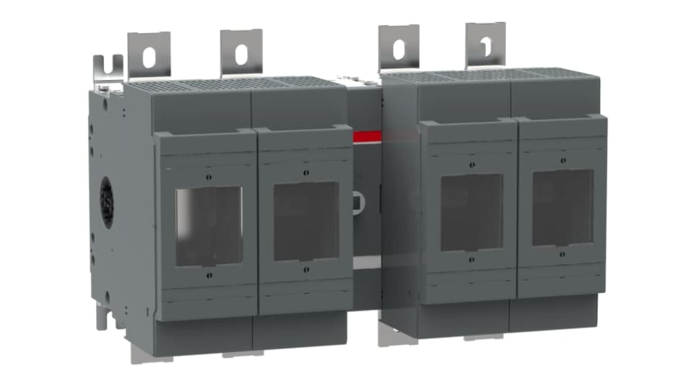 Sezionatore portafusibili ABB NH3, 4 poli, 630A, montaggio su base, potenza di perdita 60 W per polo.