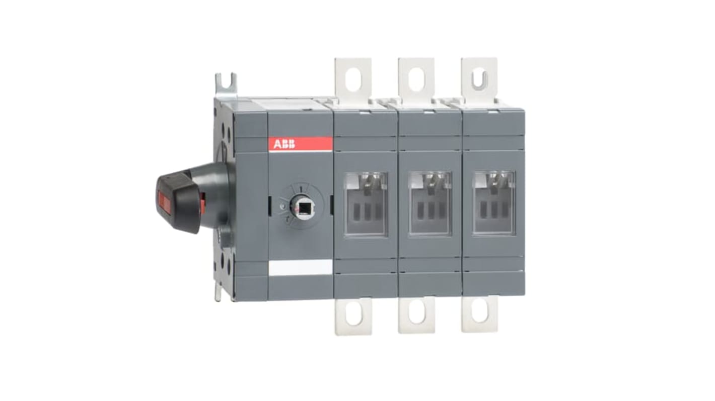 Sezionatore interruttore integrato ABB, 4 poli, corrente massima 250A, azionamento laterale, montaggio su base.