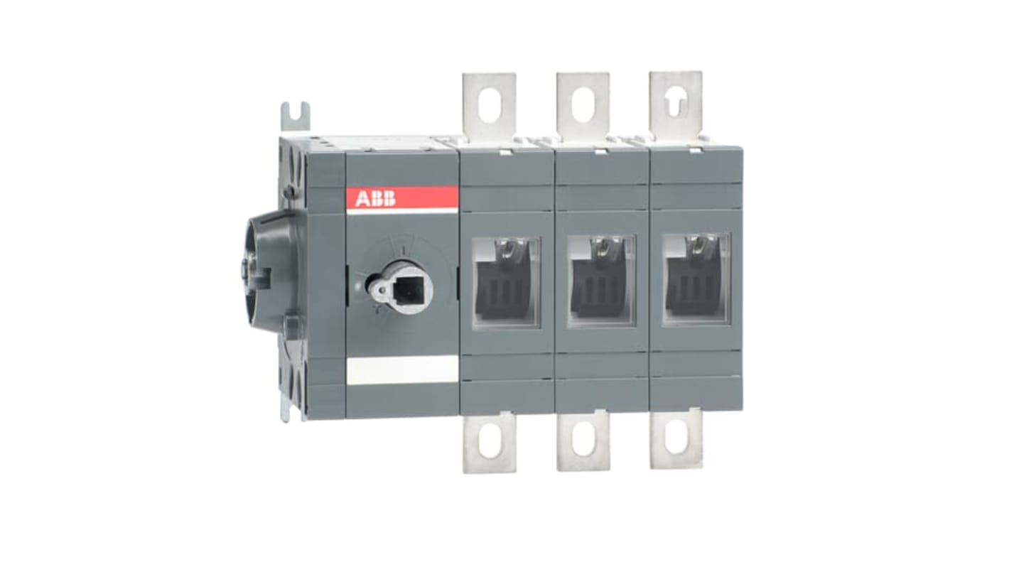 Sezionatore ABB 1SCA022860R1780, 3 poli, corrente massima 400A, azionamento laterale, montaggio su base.