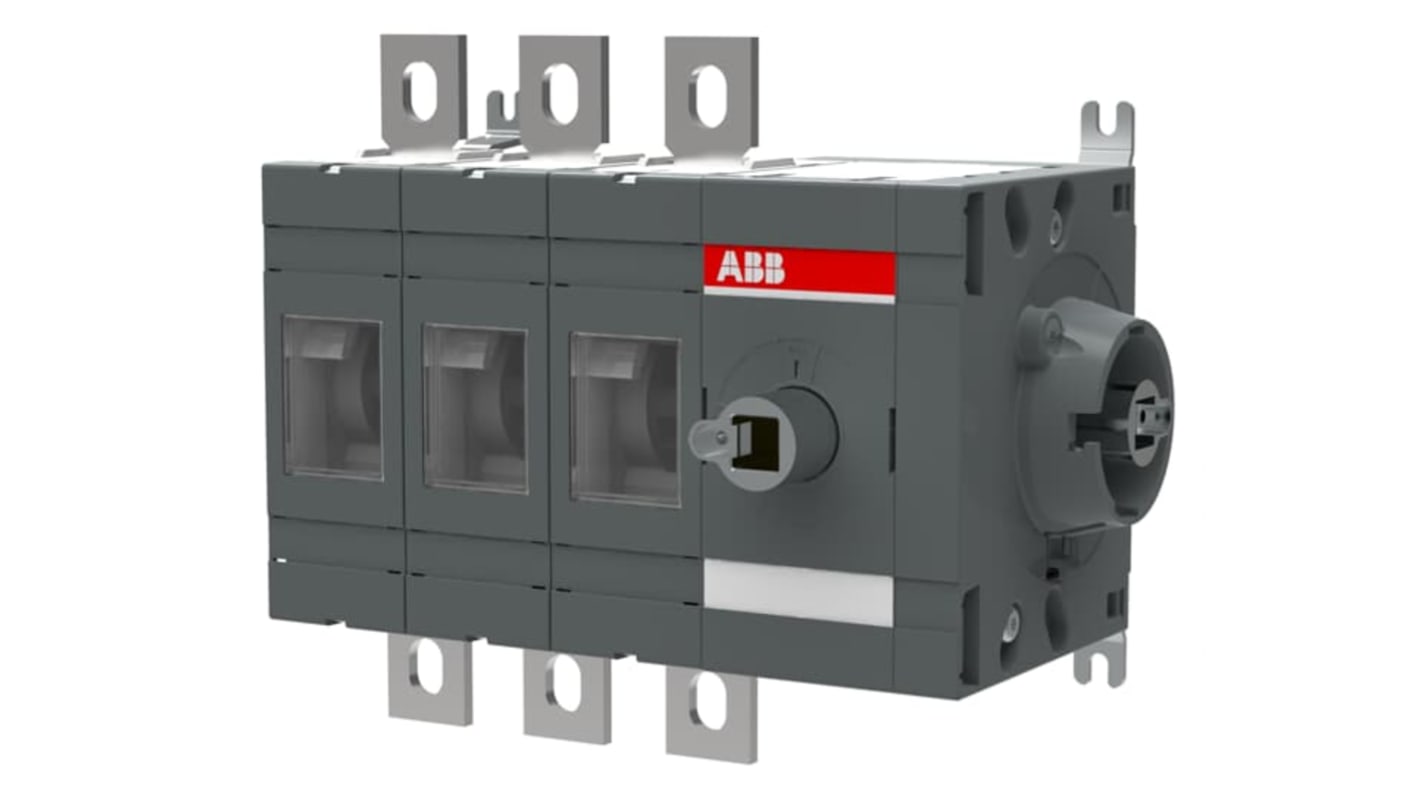 Sezionatore interruttore integrato ABB, 3 poli, corrente massima 315A, azionamento laterale, montaggio su base.