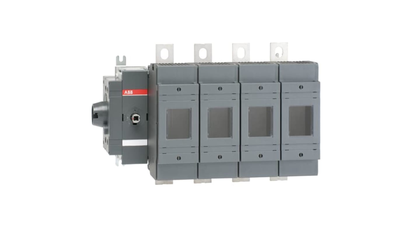 Sezionatore portafusibili integrato ABB, 4 poli, 250A, montaggio su base, fusibili NH0/NH1, perdita di potenza 23 W per polo.