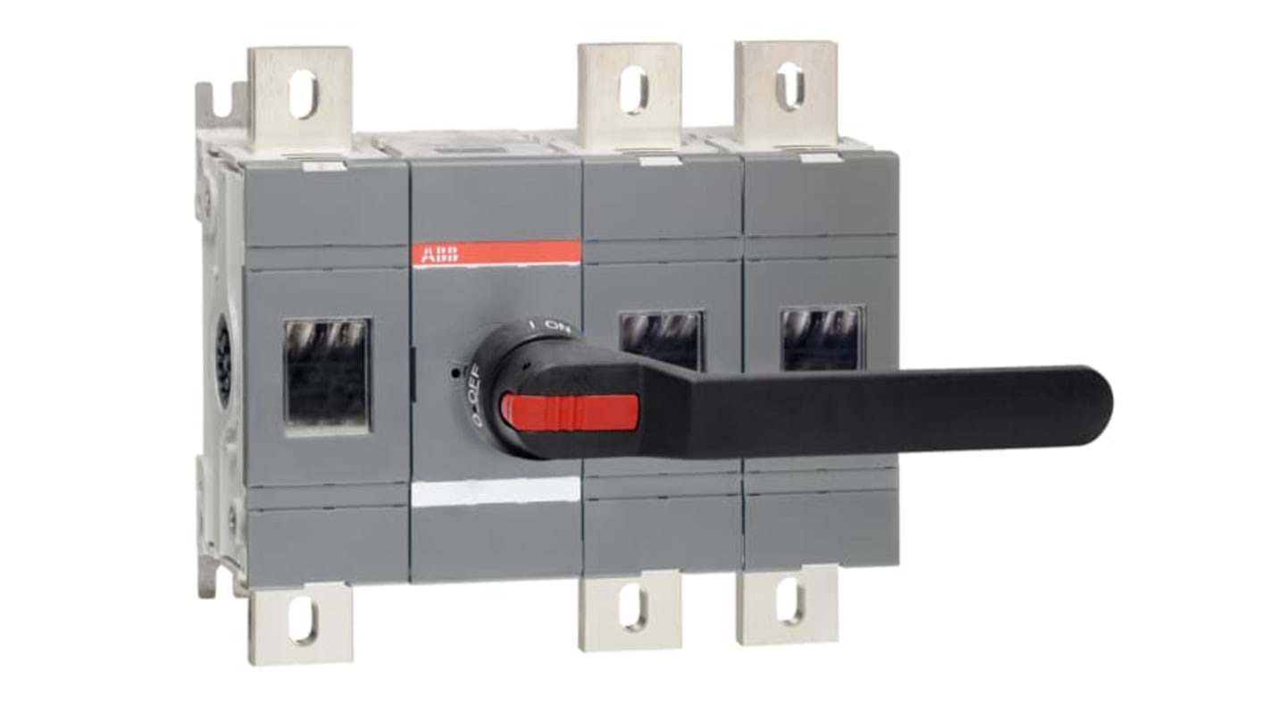 Sezionatore interruttore integrato ABB, 4 poli, corrente massima 1000A, base montata, progettato per sezionatori c.a. manuali.