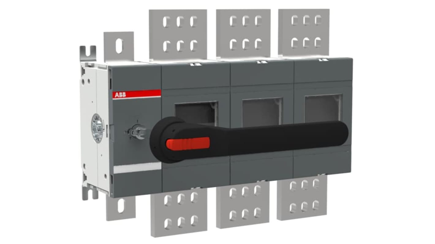 Sezionatore interruttore ABB 4 poli, corrente massima 2000A, azionamento anteriore, grado di protezione IP65, base montata.