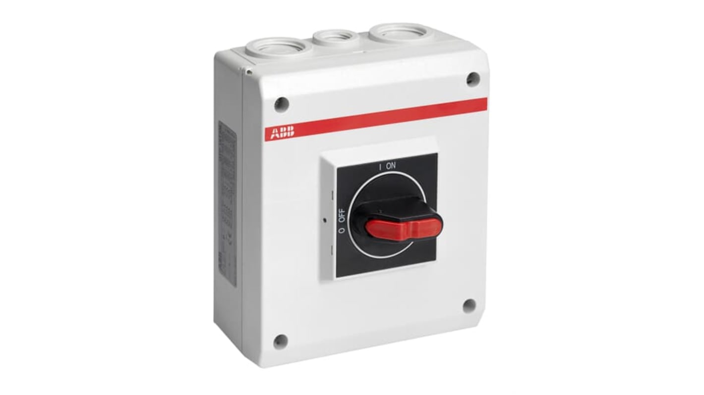Interruttore di isolamento ABB 1SCA11, 4 poli, 32A, contenitore in policarbonato, protezione IP65, impugnatura bloccabile.
