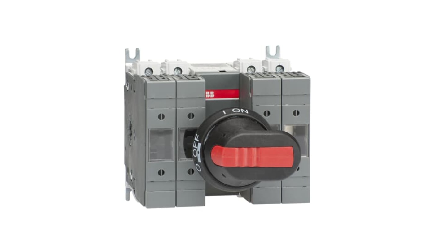 Sezionatore portafusibili ABB 1SCA115202R1001, 4 poli, 32A, montaggio su base, con impugnatura e albero.